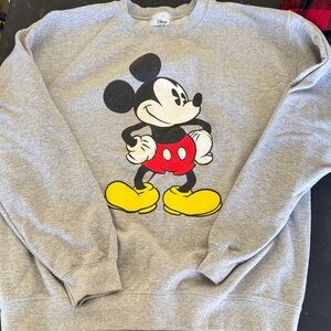 Disney Gray Crewneck Sweatshirt with Mickey Mouse Graphic and Red/Yellow Accents